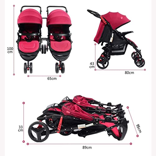 JHDPH3 Triciclo PresentTrike Twin Baby Stroller Desmontable Doble Triple Triple Múltiple Twin Doble Cochecito Doble 0-3 años de Edad Peso de rodamiento 25kg (Color : Rosso)