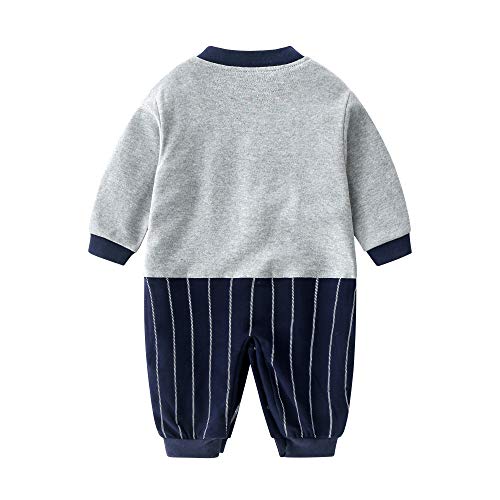 JinBei Pelele Bebe Niño Algodon Pijama Recien Nacido Caballero Mamelucos Manga Larga Azul Rayas Gris Mono Trajes 3-6 Meses