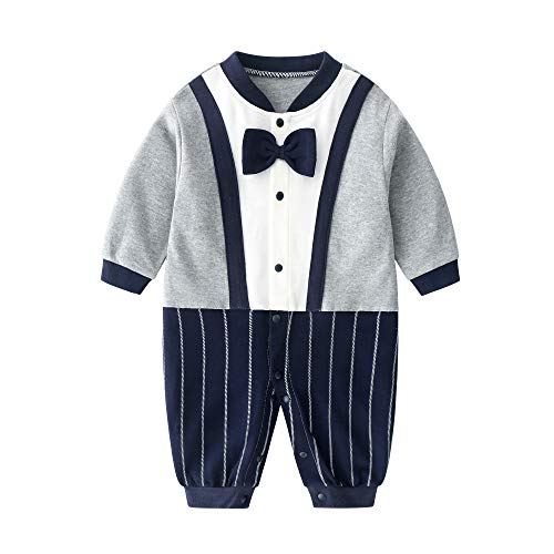 JinBei Pelele Bebe Niño Algodon Pijama Recien Nacido Caballero Mamelucos Manga Larga Azul Rayas Gris Mono Trajes 3-6 Meses