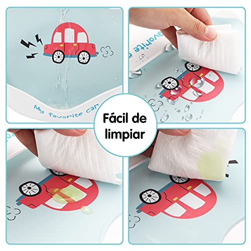 JINPXI Baberos Bebé Silicona Impermeable, Babero de Alimentación con Bolsillo de 4 a 36 meses, Fáciles de Lavar y Suave Ajustable, Que Recoge la Comida Derramada, Regalo Ideal para Bebés y Niños