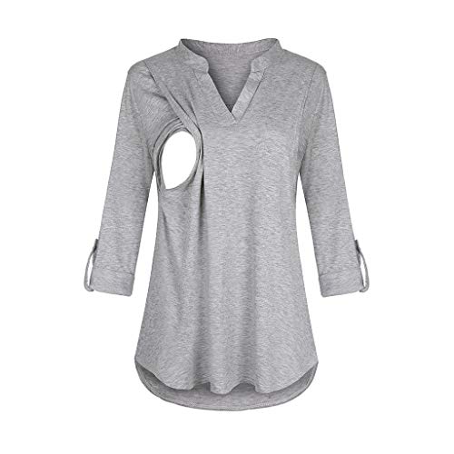 JKRTR Cubeta de maternidad para mujer de manga larga, manga larga, blusa de lactancia con mangas, para la lactancia, Gris, S