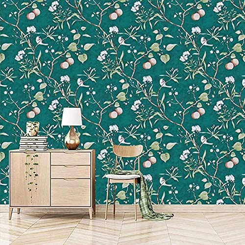 J.SUNUN Papel Pintado Pared Moderno Papel Pintado Flores Y PáJaros De Manzano Ideal Decorar El Dormitorio O La Sala De Estar Corredor- DecoracióN De Pared De Estilo Vintage -5,3 M² / Rollo（0.53×10M）