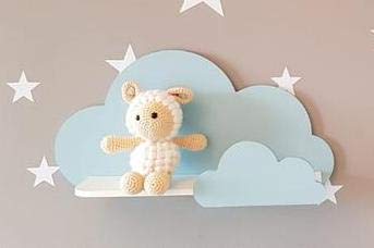 Juego de 2 estantes de pared Happy Woody Cloud para guardería/estante flotante de madera/decoración de habitación de bebé/habitación de cuarto de niños/decoración de pared/juego de regalo (azul)