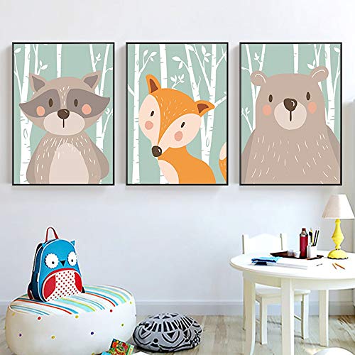 Juego de 4 imágenes para habitación de bebé, animales, decoración para habitación de niños, póster para habitación infantil, póster DIN A4