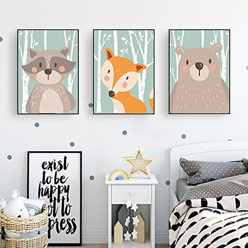 Juego de 4 imágenes para habitación de bebé, animales, decoración para habitación de niños, póster para habitación infantil, póster DIN A4