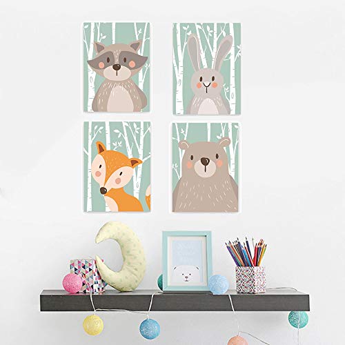 Juego de 4 imágenes para habitación de bebé, animales, decoración para habitación de niños, póster para habitación infantil, póster DIN A4