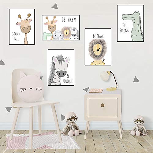 Juego de 6 pósteres de animales, decoración para habitación de niños, niñas, niños, niños, imágenes DIN A4, sin marco, animales del bosque, póster para habitación infantil