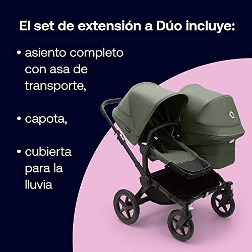 Juego de Extensión Bugaboo Donkey 5 Duo, Convierte tu Donkey 5 Mono en un carrito Duo, De Lado a Lado, Diseño Mejorado, Silla Reversible y Dirección a Una Mano, Forest Green