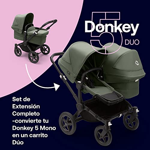 Juego de Extensión Bugaboo Donkey 5 Duo, Convierte tu Donkey 5 Mono en un carrito Duo, De Lado a Lado, Diseño Mejorado, Silla Reversible y Dirección a Una Mano, Forest Green