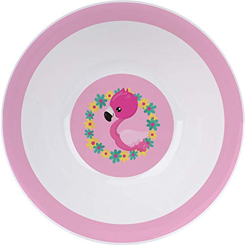 Juego de Vajilla para Niños de 3 Piezas - Durable Vegano Primer Porcelana Vajilla Set para Bebés - Plato, Taza y Tazón con un Diseño de Flamenco - Regalo para Chicas, Niño Pequeño