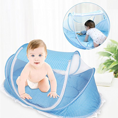 JULYKAI Tienda de Playa para bebés, mosquitera Plegable portátil Anti-Bug Cuna Tienda de Cuna con Almohada de colchón para bebé Tienda de Viaje portátil para bebés(Azul)