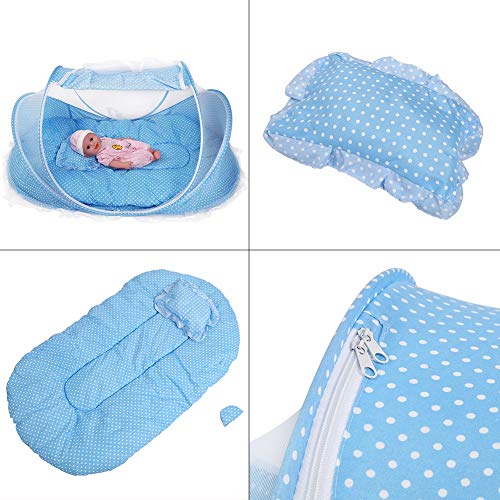 JULYKAI Tienda de Playa para bebés, mosquitera Plegable portátil Anti-Bug Cuna Tienda de Cuna con Almohada de colchón para bebé Tienda de Viaje portátil para bebés(Azul)