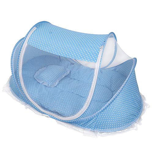 JULYKAI Tienda de Playa para bebés, mosquitera Plegable portátil Anti-Bug Cuna Tienda de Cuna con Almohada de colchón para bebé Tienda de Viaje portátil para bebés(Azul)