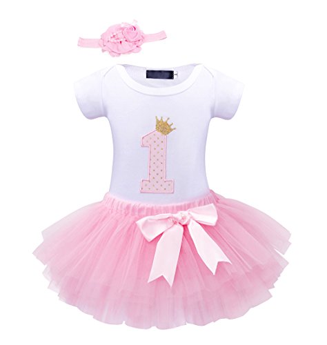 Jurebecia Bebé Niñas Es mi Primer cumpleaños Trajes Conjuntos Princesa Vestido Tutu 3 Piezas Mameluco + Falda + Flor Diadema