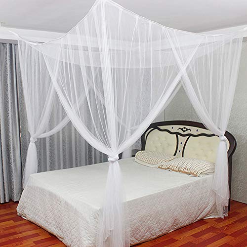 JYCRA - Mosquitera para cama de matrimonio, rectangular, color uniforme, para cama con dosel, con 4 aberturas, fácil instalación, poliéster, Blanco, 190cm x 210cm x 240cm