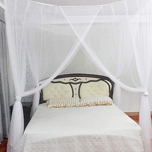 JYCRA - Mosquitera para cama de matrimonio, rectangular, color uniforme, para cama con dosel, con 4 aberturas, fácil instalación, poliéster, Blanco, 190cm x 210cm x 240cm