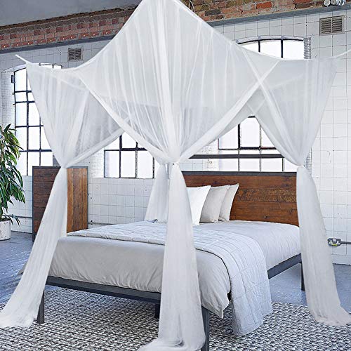 JYCRA - Mosquitera para cama de matrimonio, rectangular, color uniforme, para cama con dosel, con 4 aberturas, fácil instalación, poliéster, Blanco, 190cm x 210cm x 240cm