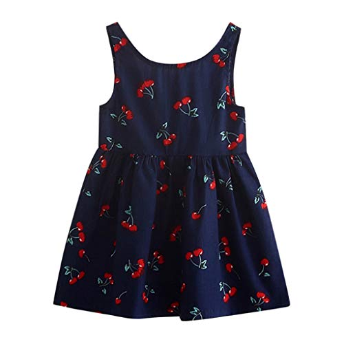 K-youth Vestido de Tirantes Niñas Verano Niños Ropa de Niña a la Moda Barata 2019 Estampado de Cereza Sin Mangas Vestidos de Princesa Niñas Fiesta Ropa Bebe Niña (Armada, 5-6 años)