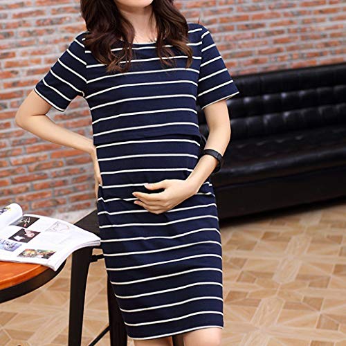 Kalkaly Vestidos Premaman Elegantes Manga Corta Vestido Lactancia Cuello de Rayas Basic Ropa Premaman para Foto Vestido de maternidad Vestidos Casual Tallas Grandes Camisa de Noche, turquesa, XXL