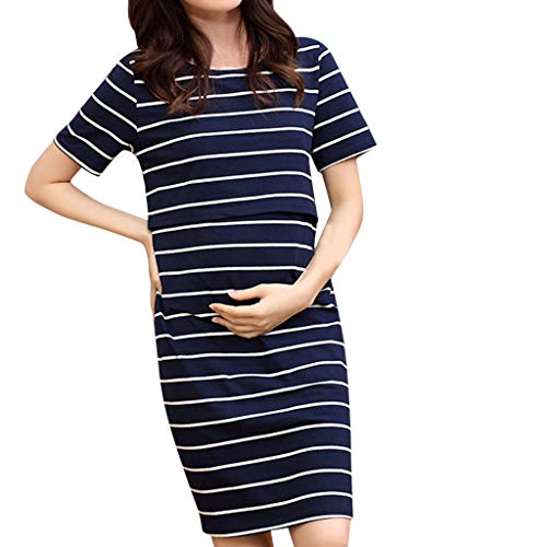 Kalkaly Vestidos Premaman Elegantes Manga Corta Vestido Lactancia Cuello de Rayas Basic Ropa Premaman para Foto Vestido de maternidad Vestidos Casual Tallas Grandes Camisa de Noche, turquesa, XXL