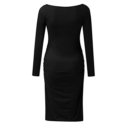 Kalkaly Vestidos Premaman mujer elegantes de manga larga vestido de lactancia cuello cuadrado camisa de noche ropa premamá Basic vestido de maternidad vestidos mujer casual tallas grandes, Negro , M