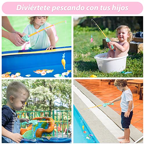 KCCCT 45Pcs Juguete de Pesca para Niños,Juego de Pesca Juguete Educativo&Interactivo de Pesca con Caña Juegos de Agua para Bañera y Deportes al Aire Libre para Bebé