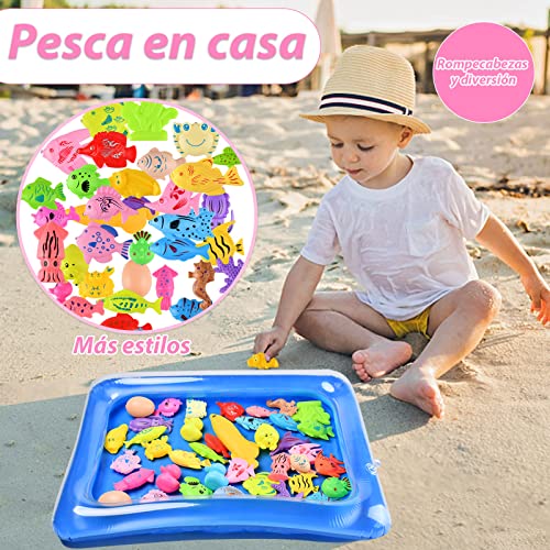 KCCCT 45Pcs Juguete de Pesca para Niños,Juego de Pesca Juguete Educativo&Interactivo de Pesca con Caña Juegos de Agua para Bañera y Deportes al Aire Libre para Bebé