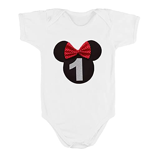 Kembilove Conjunto Cumpleaños de 4 piezas para Bebé de 1 año – Con Corona, Body, Tutu y Vela – Disfraz para sesiones de fotos de Cumpleaños – Diseño Minnie 9 -12 Meses