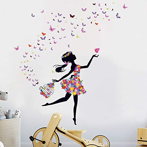 Kibi Flores Hada Mariposas Pared Adhesivos Pegatinas Decorativas Pared Mariposas Adhesivo para las Niñas Habitación de Niño Wall Stickers Salón Dormitorio