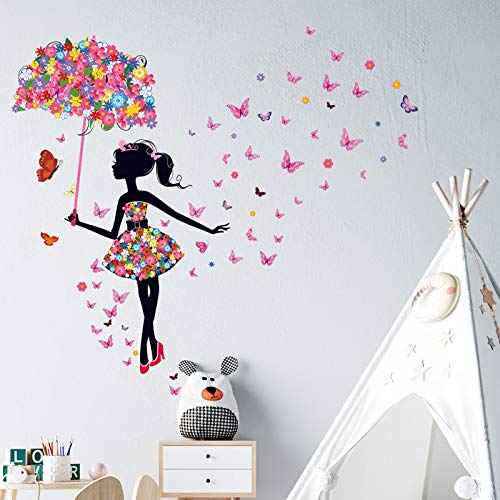 Kibi Flores Hada Mariposas Pared Adhesivos Pegatinas Decorativas Pared Mariposas Adhesivo para las Niñas Habitación de Niño Wall Stickers Salón Dormitorio