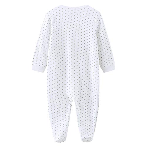 Kiddiezoom Mamelucos de algodón con pies de ajuste cómodo pijama de manga larga Onsises Sleepsuit, Oso gris y estrella y oso a rayas, 6 mes