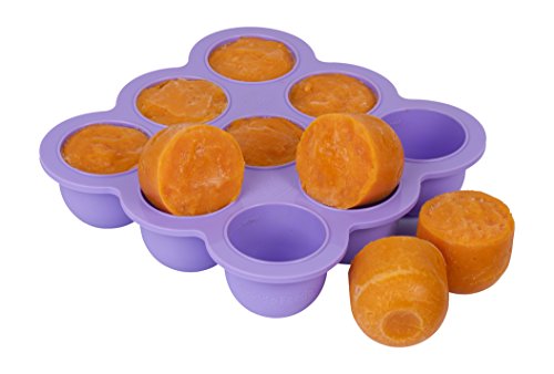 KIDDO FEEDO Recipiente para comida de bebé - Envase de silicona para congelar alimentos y papillas - 7 colores - Sin BPA - eBook gratis del autor/dietista - Púrpura