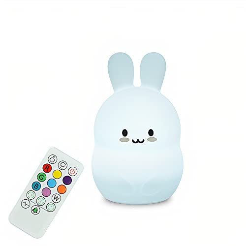 kidoo - Luz Nocturna Infantil - Luz de Noche Suave LED Multicolor - Lámpara Infantil - Carga USB | Regalo para Niños - Inalámbrica - Luz Quitamiedos - Eficiencia Energética (Conejo)