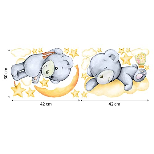 kina R00576 Pegatina Pared Suave Efecto Tejido Reposicionable Osos Luna Decoración Pared Niño Bebé Habitación Infantil Papel Pintado Adhesivo