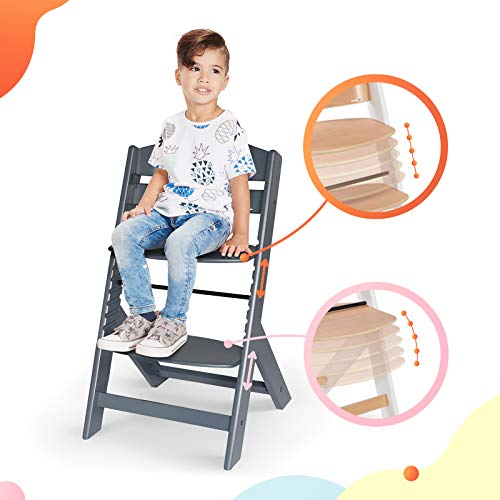 Kinderkraft Trona Bebé de Madera ENOCK, Evolutiva Silla Alta, Ergonómica, Regulable, Segura, Gris completo