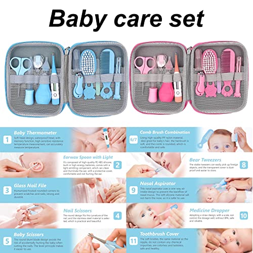 Kit de Aseo para Bebés, 10 Piezas Accesorios para Cuidado de Salud del Recién Nacido, Juego Portátil para Cuidado de Salud del Bebé con Cepillo para Cabello, Peine, Cortaúñas