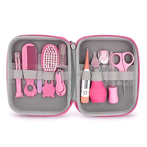 Kit De Aseo para Bebés,Conjunto de Cuidado de Seguridad para Bebés con Cepillo de Pelo Peine CLIPPERS CLIMPER NASAL Aspirator Bebé Termómetro Para Niños Recién Nacidos Niña niña Manténgase limpio(rosa