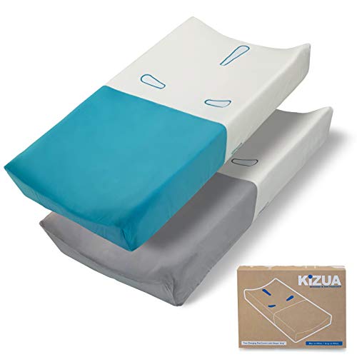 Kizua - Funda para cambiador con empuñadura de pañal, Gris medio/Blanco y Azul Capri/Blanco, 2 Pack De