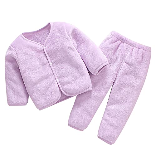 KMKM Conjunto de ropa de invierno para bebé, niña, niño, manga larga, sudadera con capucha, forro polar, pantalón, conjunto de ropa, Violett-a., 2-3 Años