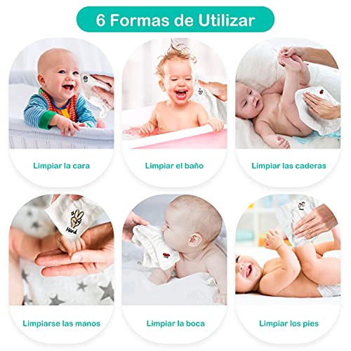 Koo-dib Muselinas Bebe Algodon Gasas Para Bebes Toalla Bebe Baberos Bebe Recien Nacido Gasa Bebe Muselina Bebe Algodon 100% 6 Toallas Para Bebé Científicamente Distinguidas Son Más Saludables De Usar