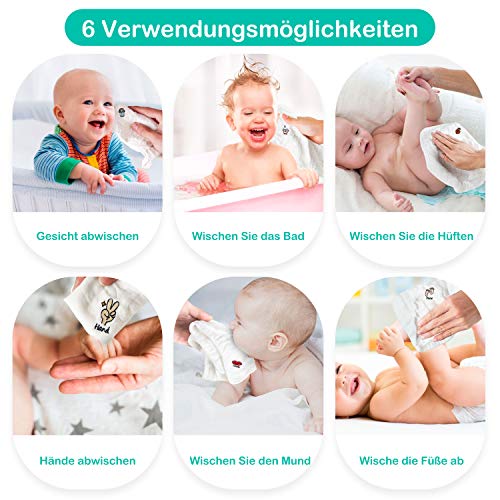 Koo-dib Toalla Facial Infantil, 6 Capas 100% Algodón Suave Absorbente Lavable Toallas Baño Bebé Paños de Muselina, Toallas para Recién Nacido para Piel Sensible,30 * 30 CM