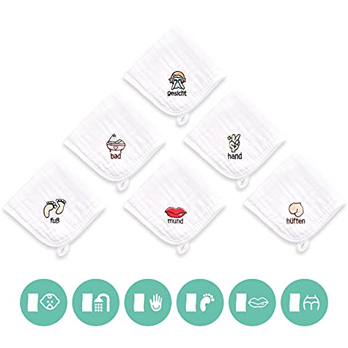 Koo-dib Toalla Facial Infantil, 6 Capas 100% Algodón Suave Absorbente Lavable Toallas Baño Bebé Paños de Muselina, Toallas para Recién Nacido para Piel Sensible,30 * 30 CM