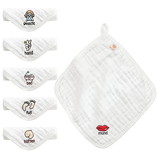 Koo-dib Toalla Facial Infantil, 6 Capas 100% Algodón Suave Absorbente Lavable Toallas Baño Bebé Paños de Muselina, Toallas para Recién Nacido para Piel Sensible,30 * 30 CM