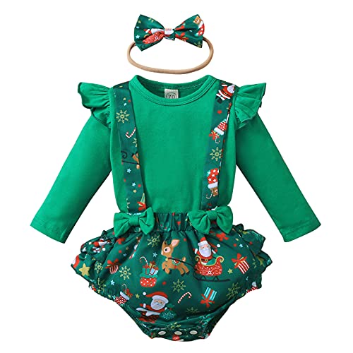 Kryz Disfraz Bebe Navidad Niña Ropa Bebe Recien Nacido Niña Invierno Conjunto Primera Puesta Niñas Barato Trajes Niñas Invierno Camisetas de Manga Larga Tops + Pantalones Cortos de Tirantes + Diadema