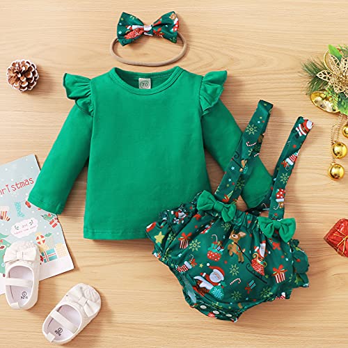 Kryz Disfraz Bebe Navidad Niña Ropa Bebe Recien Nacido Niña Invierno Conjunto Primera Puesta Niñas Barato Trajes Niñas Invierno Camisetas de Manga Larga Tops + Pantalones Cortos de Tirantes + Diadema