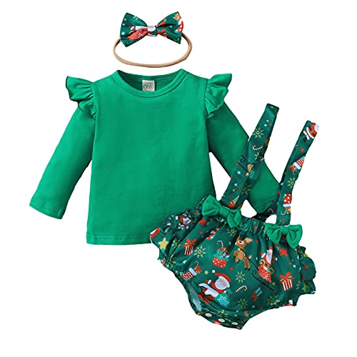 Kryz Disfraz Bebe Navidad Niña Ropa Bebe Recien Nacido Niña Invierno Conjunto Primera Puesta Niñas Barato Trajes Niñas Invierno Camisetas de Manga Larga Tops + Pantalones Cortos de Tirantes + Diadema