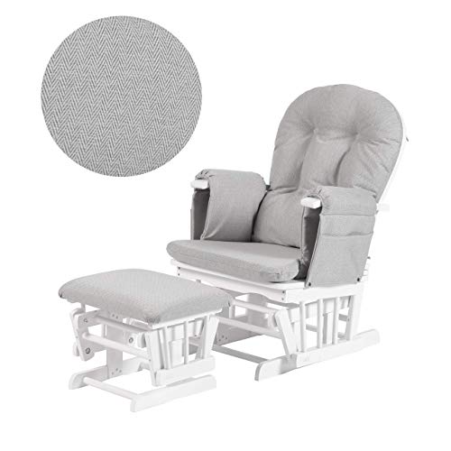 Kub® Haywood - Cojín reclinable para enfermería y reposapiés (blanco y cojín de Chevron gris) - Cojines acolchados con bolsillo de almacenamiento, fácil de montar, movimiento de deslizamiento suave