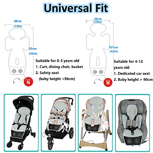 KUMADAI Colchoneta Silla Paseo para Tronas de Bebe, Silla Coche Bebe, Mecedora, USB Ventilado Colchoneta Carro Bebe Universal Funda Carrito Bebe Verano Refrigeración Lavable,Gris,M