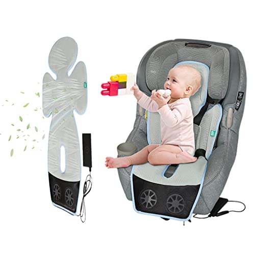 KUMADAI Colchoneta Silla Paseo para Tronas de Bebe, Silla Coche Bebe, Mecedora, USB Ventilado Colchoneta Carro Bebe Universal Funda Carrito Bebe Verano Refrigeración Lavable,Gris,M