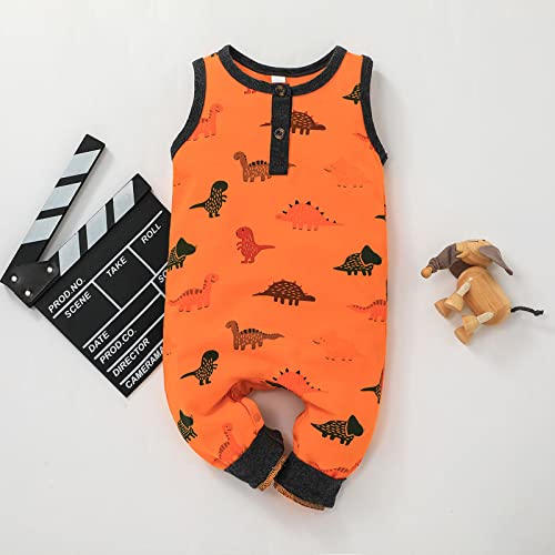 Kwowko Juegos para niños, románticos, dibujos animados, bebés, dinosaurios, ropa impresa, para niñas, sin mangas, leotardos y traje impermeable 80, naranja, 6-9 Meses